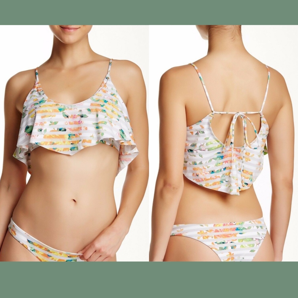 NWT TAVIK Laurie Flutter Floral Striped Bikini Top [SZ XS‎ ]